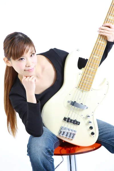 Young Japanese woman with 5strings bass — Stock Photo, Image