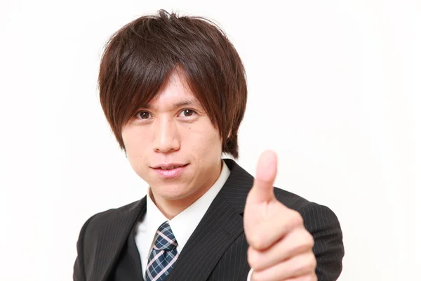 Uomo d'affari giapponese con i pollici alzati gesto — Foto Stock