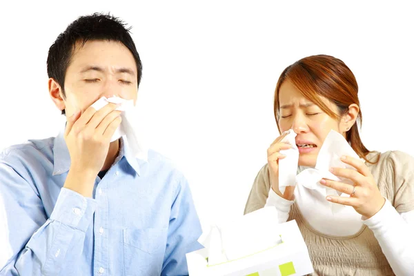 Japanese Couple suffers from allergic rhinitis — Stock Photo, Image