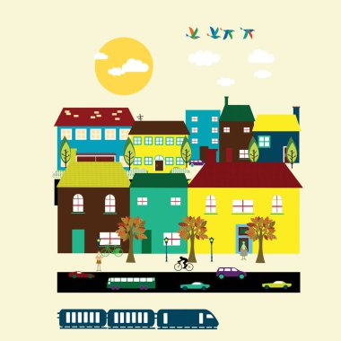 Bir kentsel tema üzerine Geometrik çocukların çizimi