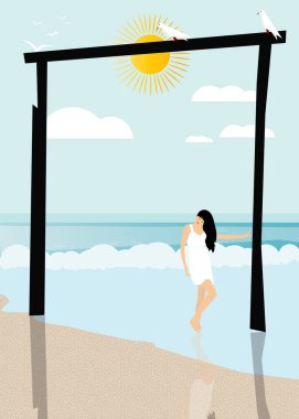 Deniz ve plajın, doğanın ve hayvanların tasviri