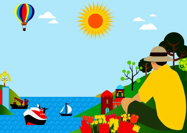 Deniz ve plajın, doğanın ve hayvanların tasviri