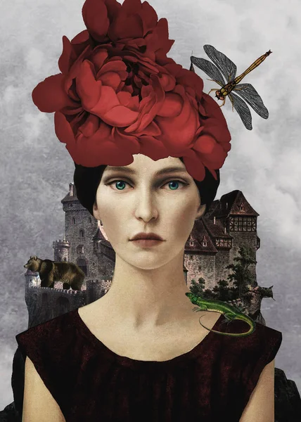 Şatodaki ön portredeki kadın.