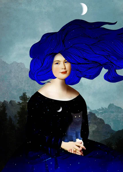 Gecenin hanımı kucağında küçük bir kedi yavrusu tutuyor.