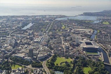 Cardiff Wales şehir merkezinin hava görüntüsü