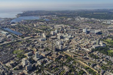 Cardiff Wales şehir merkezinin hava görüntüsü