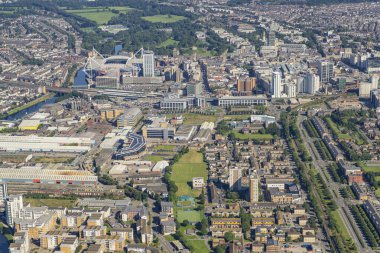 Cardiff Wales şehir merkezinin hava görüntüsü