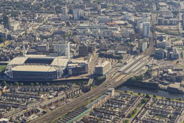 Cardiff Wales şehir merkezinin hava görüntüsü