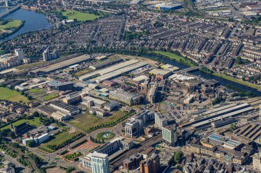 Cardiff Wales şehir merkezinin hava görüntüsü