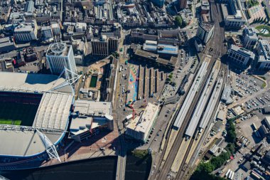 Cardiff Wales şehir merkezinin hava görüntüsü
