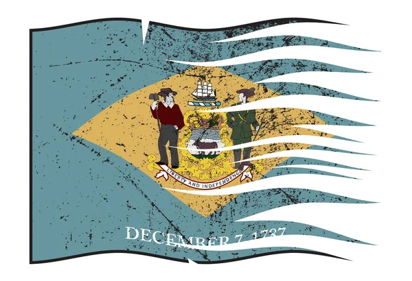 Bandera del Estado de Delaware ondulada y gruñida — Archivo Imágenes Vectoriales