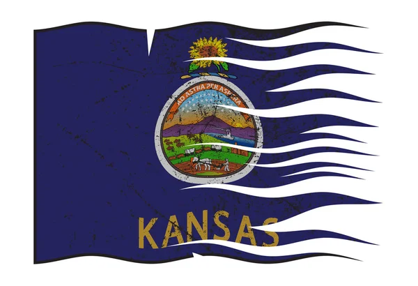 Kansas Eyalet bayrağı dalgalı ve Grunged — Stok Vektör