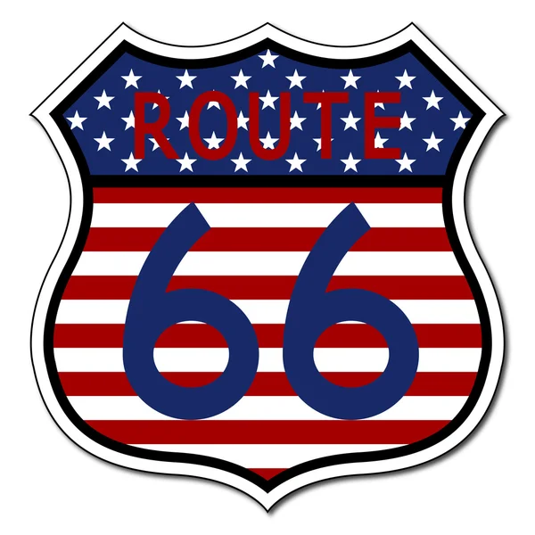 Route 66 znak, który nas flagi — Wektor stockowy