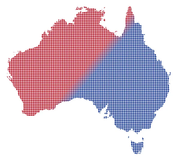 青と赤のオーストラリア ドット地図 — ストックベクタ