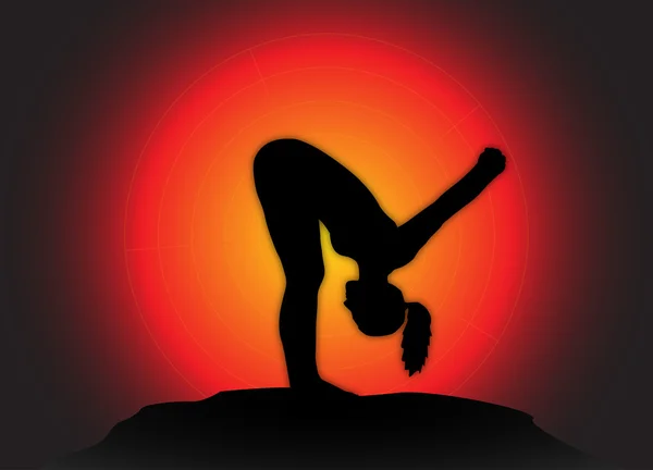 Yoga para a frente dobre o fundo do sol da dose — Vetor de Stock