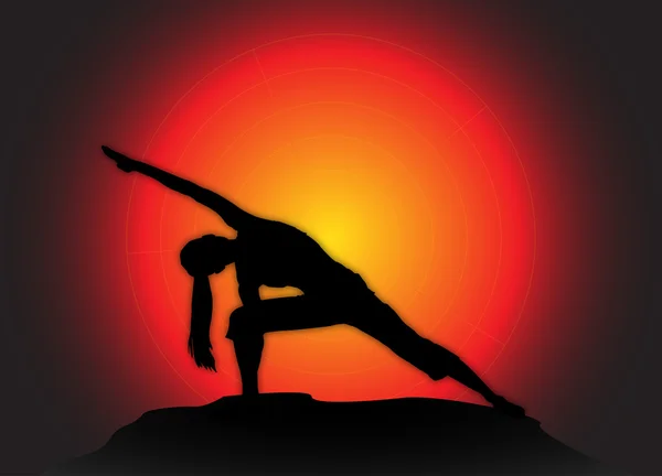 Yoga Ángulo Extendido Pose Sun Background — Vector de stock