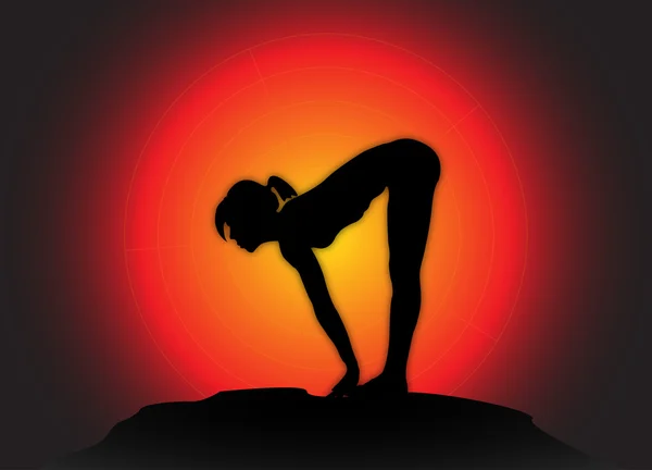 Doblar el yoga hacia adelante con levantamiento Pose Sun Background — Archivo Imágenes Vectoriales