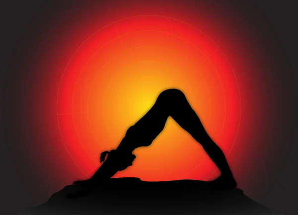 Yoga hacia abajo perro Pose Sun fondo — Vector de stock