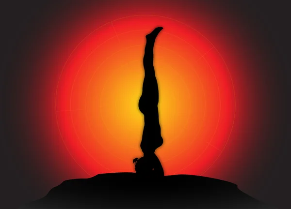 Soporte de cabeza de yoga Pose Sun Background — Vector de stock