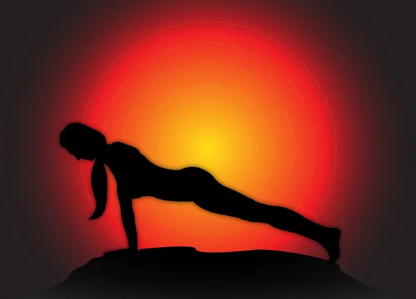 Yoga Plank Pose Sonne Hintergrund — Stockvektor