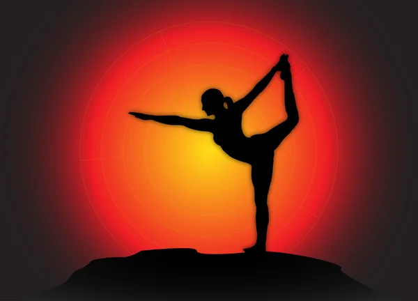 Bailarina de Yoga Pose Sun Background — Archivo Imágenes Vectoriales