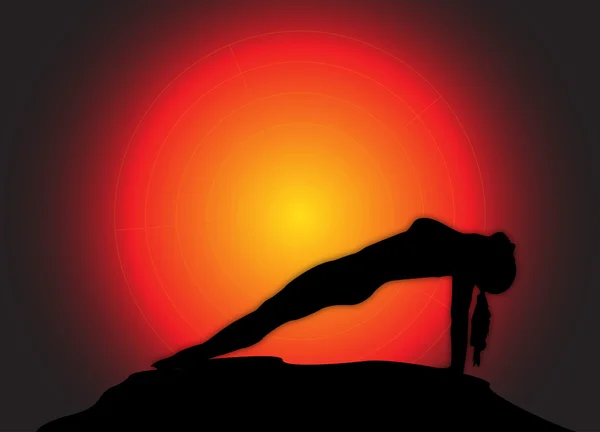 Yoga vända Plank Pose Sun bakgrund — Stock vektor