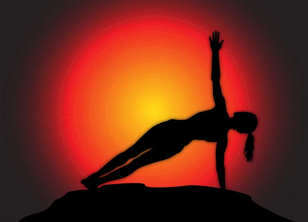 Yoga Side Plank Pose Fondo del sol — Vector de stock