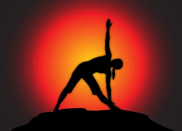 Yoga Triángulo Pose Sun Fondo — Vector de stock