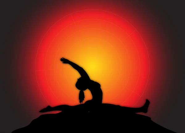 Escisiones de yoga Pose Sun Background — Vector de stock