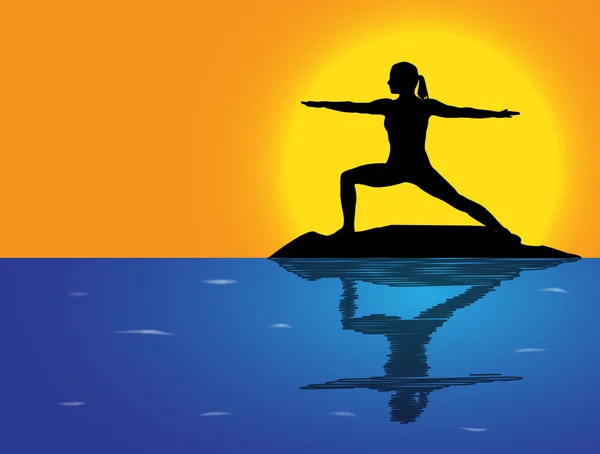 Yoga savaşçı poz deniz arka plan — Stok Vektör