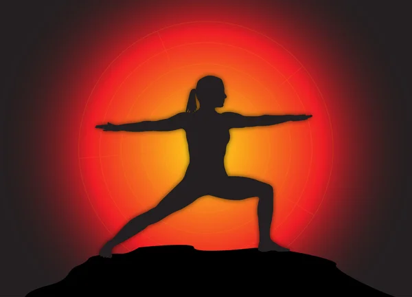 Yoga guerriero posa sfondo del sole — Vettoriale Stock