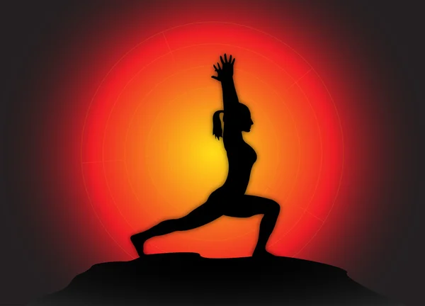 Yoga High Lunge Pose Sun Background - Stok Vektor