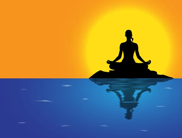 Yoga Lotus Meditation Pose havet bakgrund — Stock vektor
