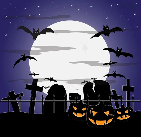 Halloween bewolkt kerkhof — Stockvector