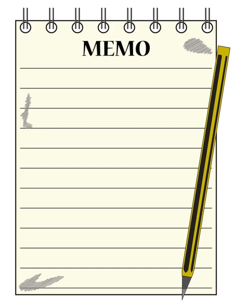 Lined Memo Notepad With Pencil — Stock Vector