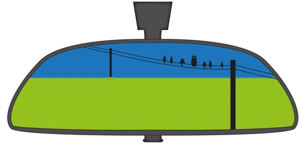 Птицы на проводе в зеркале заднего вида — стоковый вектор