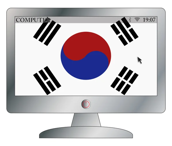 Bandera de Corea del Sur en la pantalla del ordenador con símbolos — Archivo Imágenes Vectoriales