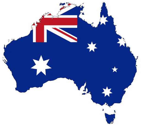 Bandiera australiana sulla mappa — Vettoriale Stock