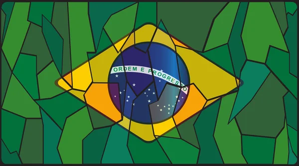 Brazil Flag Stained Glass Window — Stock Vector