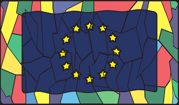 Bandera de la UE en la ventana de vitral — Archivo Imágenes Vectoriales