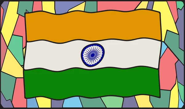 Indische Flagge auf Buntglasfenster — Stockvektor
