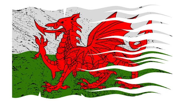 Wavy Welsh Flag Grunged — Stock Vector