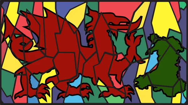 Velšský drak na barevné sklo — Stockový vektor
