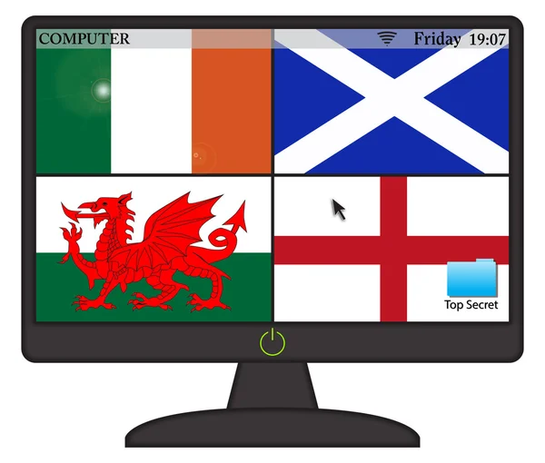 UKFlags Computer Screen with On Button — стоковый вектор