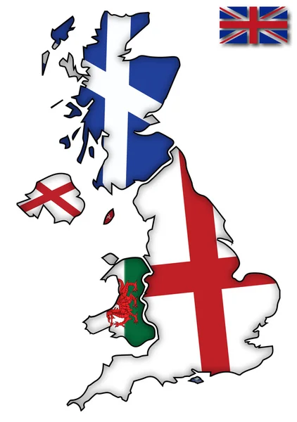 英国国旗在地图上 — 图库矢量图片