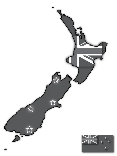 Grå nyzeeländsk flagg i karta — Stock vektor