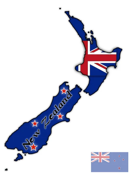 Yeni Zelanda metin ve bayrak harita — Stok Vektör