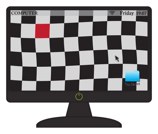 Écran ondulé d'ordinateur de drapeau à carreaux avec le bouton — Image vectorielle