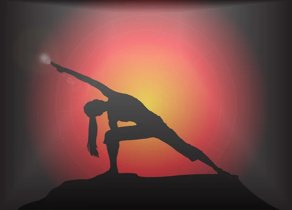 瑜伽扩展角度姿势眩光背景 — 图库矢量图片