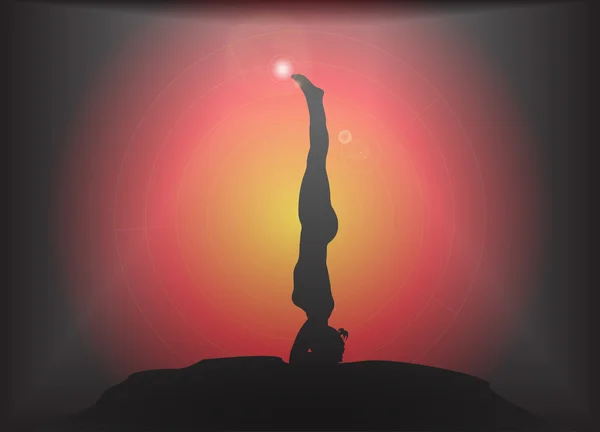 Yoga Straight Headstand Pose brilho fundo —  Vetores de Stock